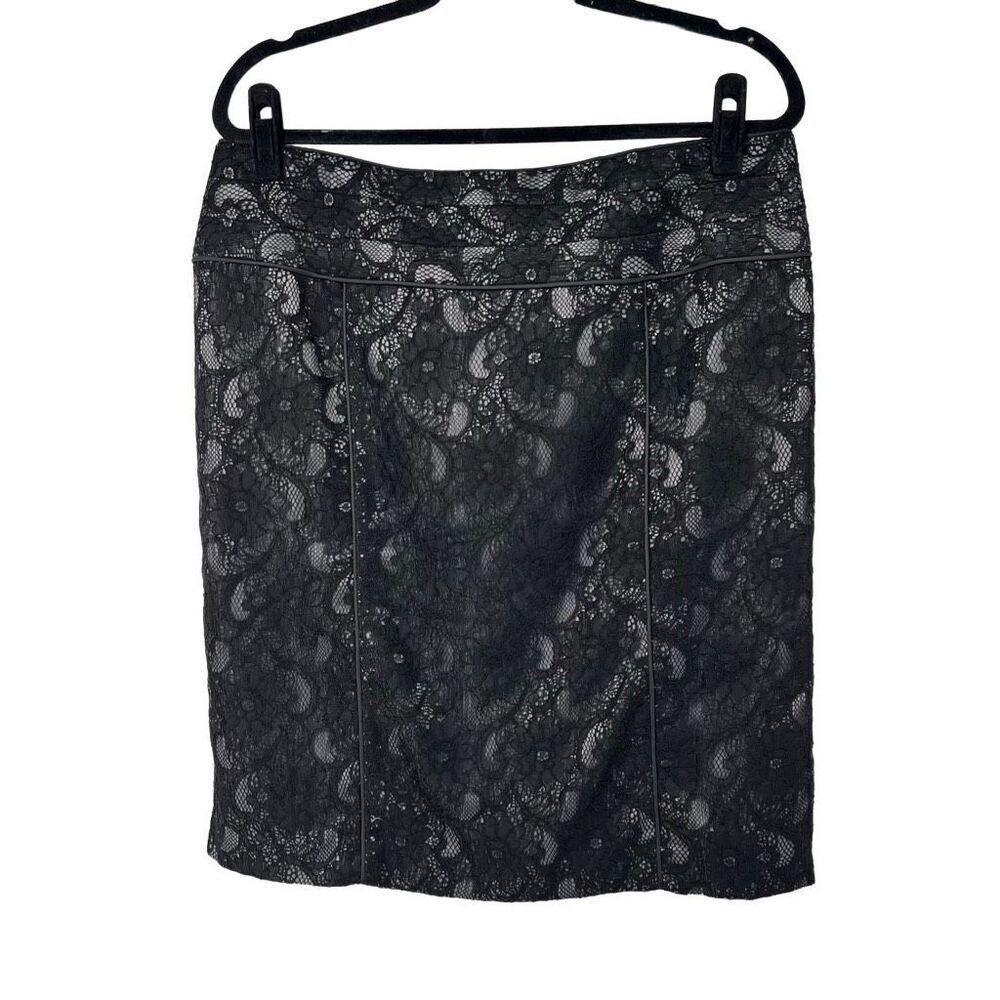 Relativity Jet Black Finishing Touch Lace Pencil Straight Skirt Sz 12 Womens‎